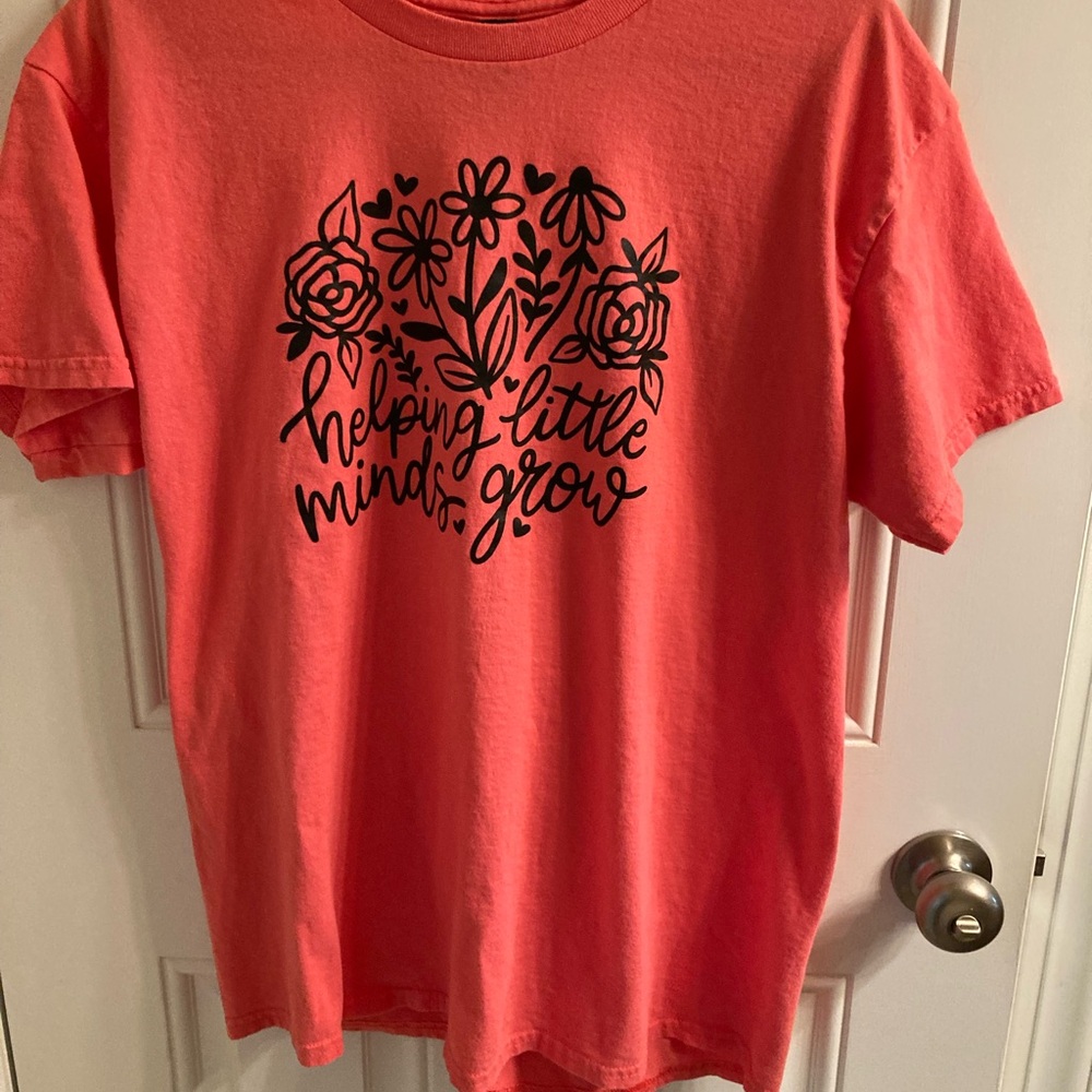 Womens Coral Short Sleeve Tee with Black Floral Graphic